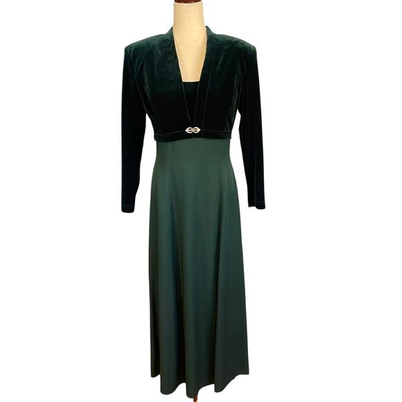 Scott McClintock Vintage Two Piece Gown Jacket Velvet Green Size 6 Petite - Picture 1 of 8